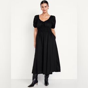 Old Navy Black Fit & Flare Puff-Sleeve Midi Dress, Medium